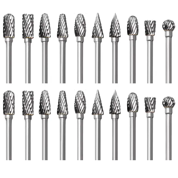 Tungsten Carbide Rotary Burr Set for Dremel, 20PCS Carbide Double Cut Carving Burr Bits with 1/8” Shank Rotary Tool Accessories for Woodworking, Engraving, Drilling, Steel Metal Working