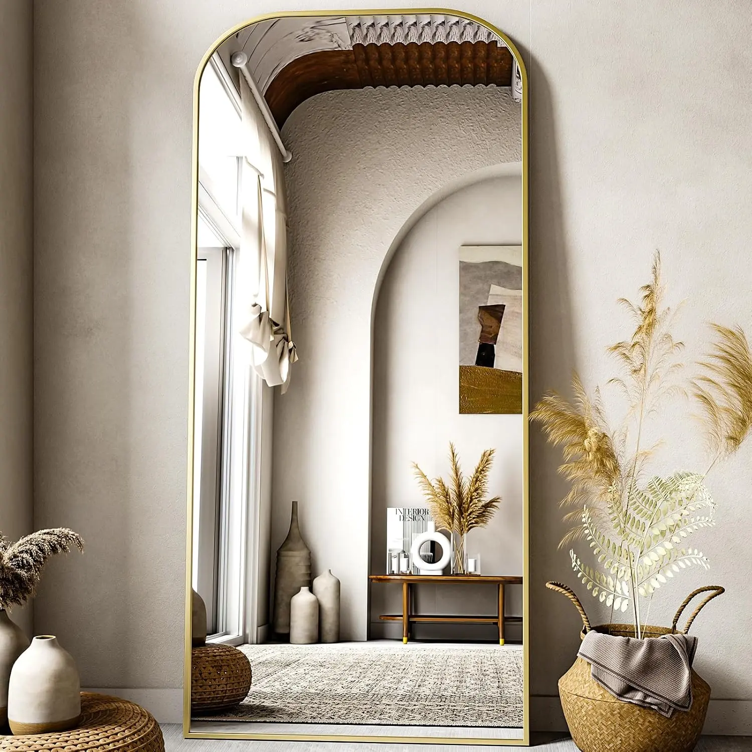 Full Length Mirror, 71"x28" Floor Mirror Freestanding, Arched Floor Standing Large Mirror Full  Mirrors with Stand for Bedroom, Hanging Mounted Mirrors for Living Room,
