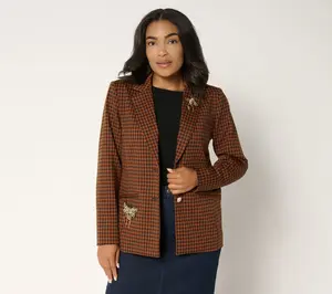 Tailored by Susan Graver Printed Ponte Embellished Blazer