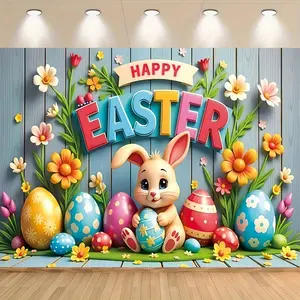 1 Easter Bunny And Egg Background Banner, Available In Three Sizes, Happy Easter Decoration Flag, Suitable For Indoor/Outdoor Decoration, Birthdays, Holiday Celebrations, Weddings, Anniversaries, Parties, And Photo Backdrops