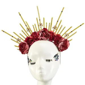 Halos Crowns Goddess Tiaras Flower Headband Spiked Crown Tiaras for Party
