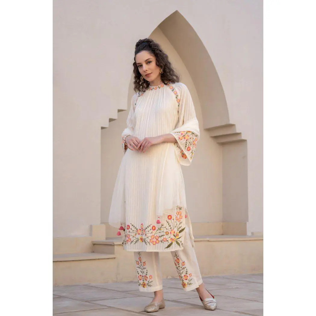 Women's Cotton Embroidered Neck Kurti Set