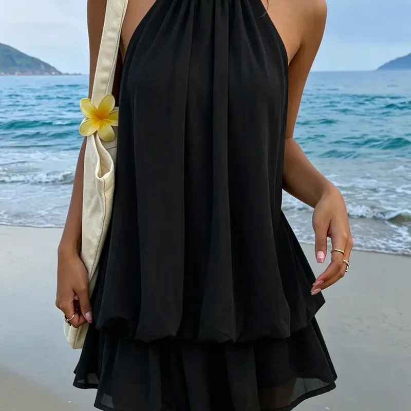 Women's Summer Elegant Chic Versatile Slim-Fitting High Waist Halter Neck Sleeveless Backless Short Mini Party Dress Wedding Guest Wear for Home Office Outdoor Wear