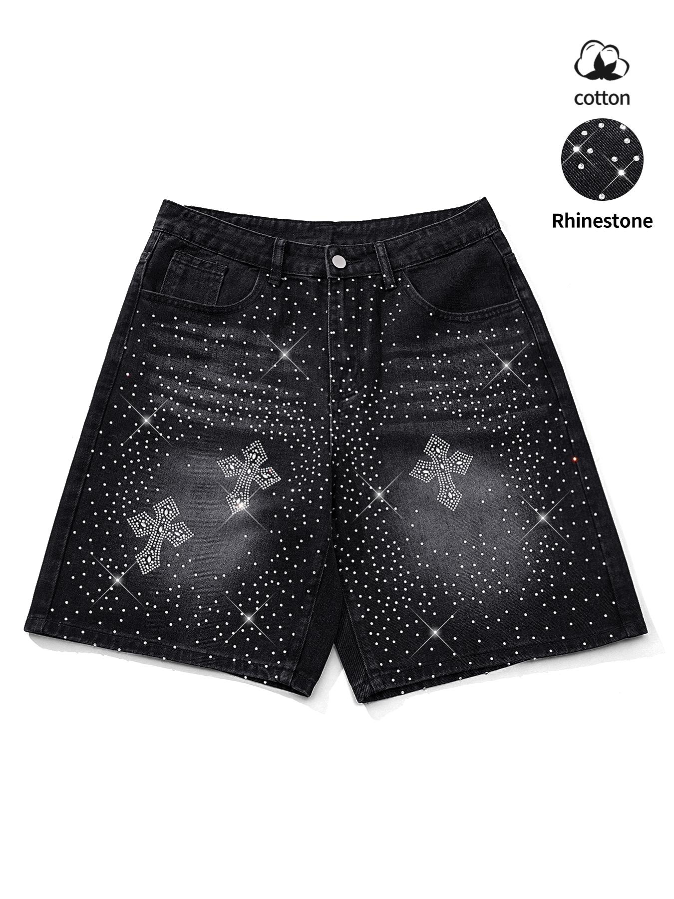 Rhinestone-Embellished Denim Shorts, Low-Rise Frayed Denim Shorts, Loose-Fit Jeans, Distressed Slim-Fit Straight-Leg Jeans