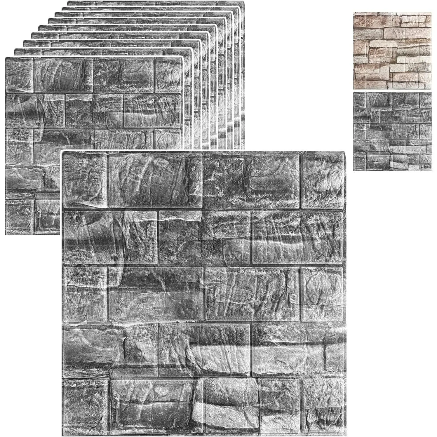 33 PCS 3D Wall Panel, Peel and Stick 3D Brick Wallpaper Faux Brick Wall Panels, 11.8 x 11.8 Inch, Faux Stone Foam Self Adhesive Textured Medieval for Living Room Bedroom, Black