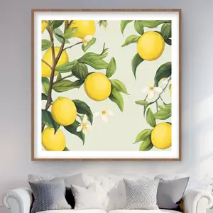 212 MAIN Framed Flower Print Wall Artwork - 48x48 in. Matted Floral Lemons Design, Wood Frame, Modern Home Decoration for Living Room, Thoughtful Room Aesthetic Home Supplies Gift