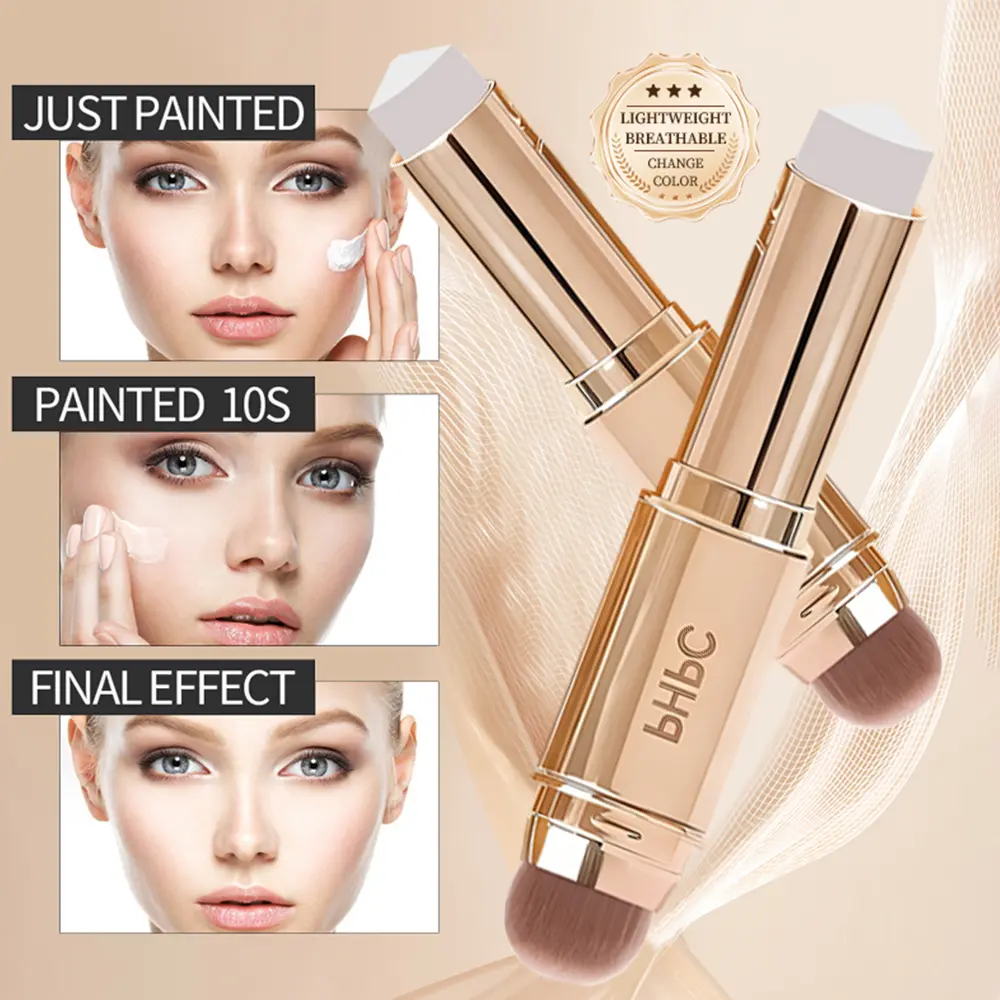 Dual-Ended Foundation Stick with Collagen, Hydrating 3-Color Blendable Cream Concealer for a Flawless Daily Cosmetic Look, Makeup, Even Skin Tone, 2-In-1 Concealer & Foundation, Makeup Routine, Daily Wear, Clean Girl Makeup