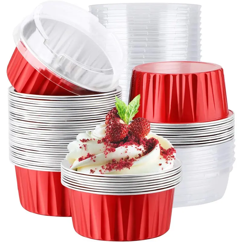 Blush Pink Heat-Stable Disposable Rounded Bakeware Cake Cups with Lids - 30-Piece 5oz/125ml Baking Accessories (Aluminum Alloy & Stainless Steel) with Cupcake-Size Hold for Home Kitchen Tools