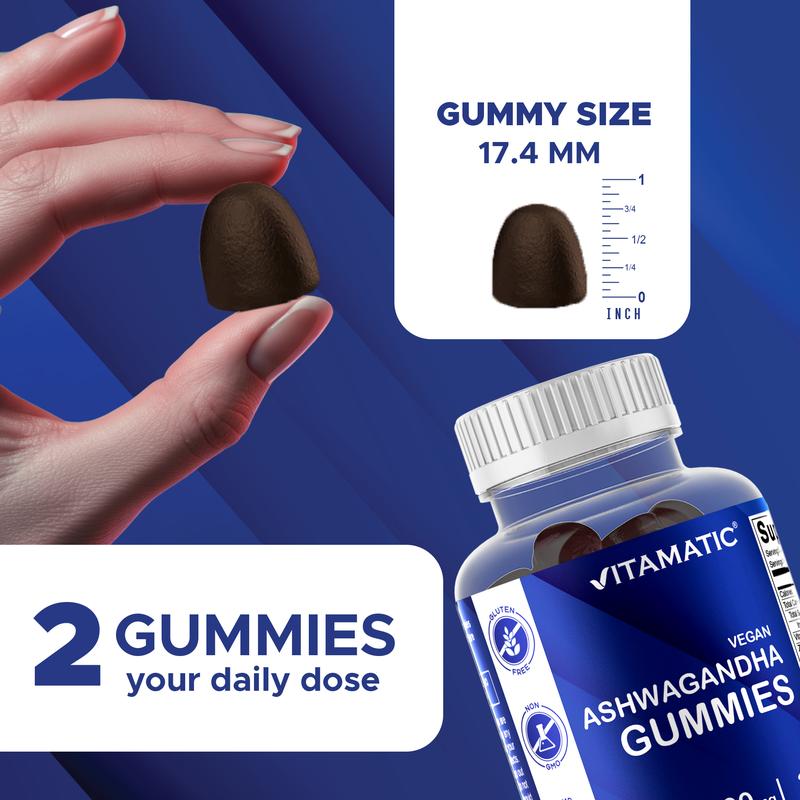 Vitamatic Ashwagandha Gummies 1500 mg Equivalent Per Serving 60 Vegan Gummies 3% Withanolides Natural Tart Cherry Flavor Dietary Supplement for Healthcare and Fitness