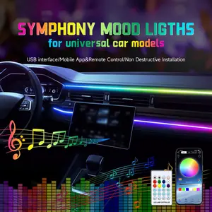Interior Car Ambient Lighting Kit, 43.3 Inches RGB USB LED Ultrathin Acrylic Strip Lights Neon Accessories for Cars Truck SUV Center Console Dashboard with APP&Remote Control