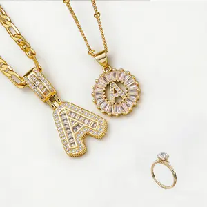 Initial Letter Pendant Necklaces for Women, 3PCS 14K Gold Plated Cubic Zirconia Alphabet Necklace Set, Adjustable Length 17-19 Inches, Fashion Jewelry Perfect for New Year Gifts