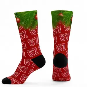 67 Mid-Calf Socks Six Seven Ice Cream Drop-Off Fun Number Socks Holiday Gift for Trendy Comfortable Cotton Fabric Elastic Cuff Unisex Sizes 23-28 cm