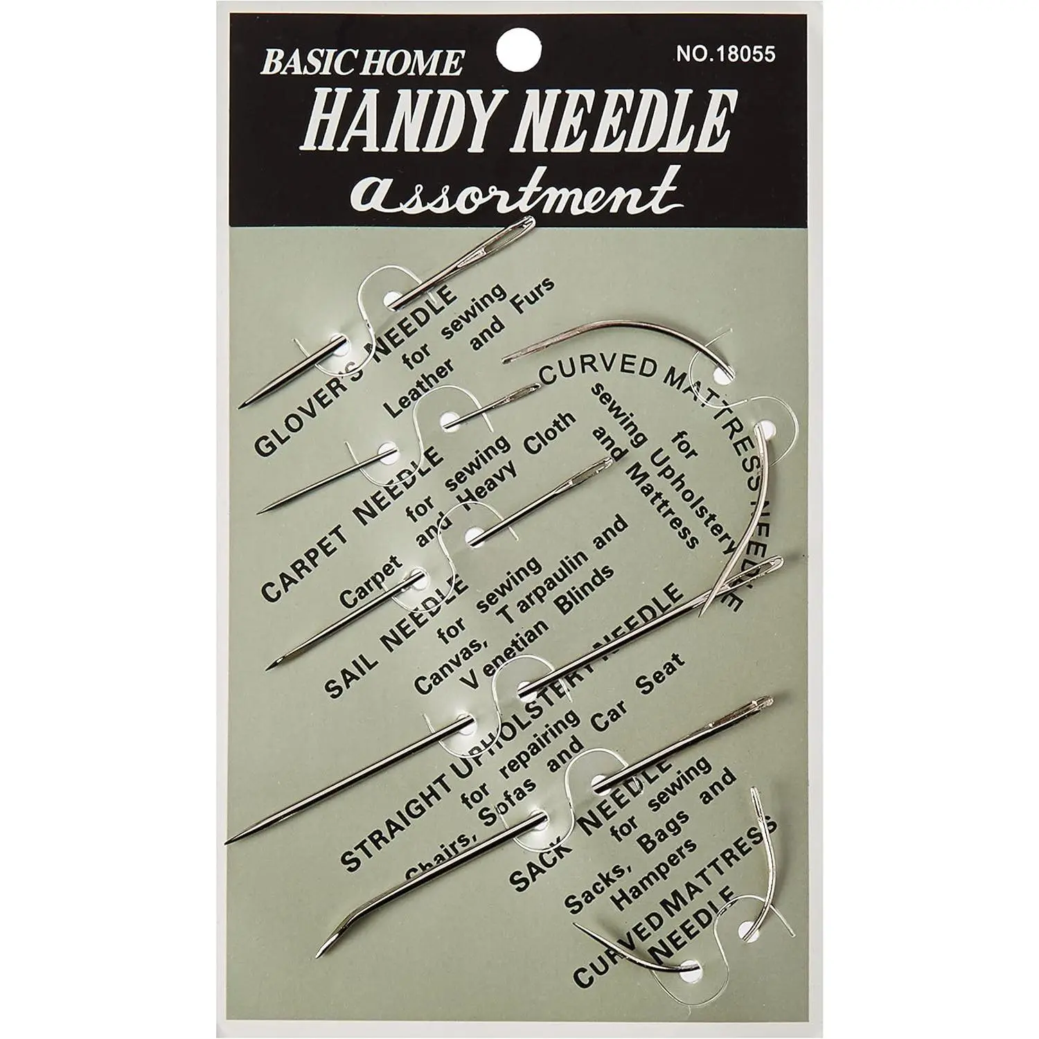Basic Home Handy Needle Assortment:Glover's Needle,Carpet Needle,Sail Needle,Straight Upholstery Needle,Sack Needle,Curved Matters Needle