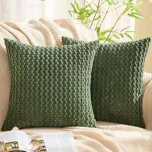 Decorative Throw Pillow Covers 24x24 Inch Set of 2 for Living Room Couch Bed Sofa, Farmhouse Square Cushion Cover Soft Striped Corduroy Pillow Cases Boho A