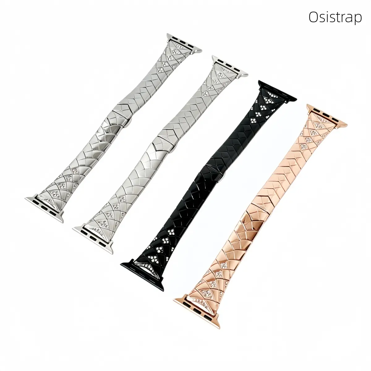 Osistrap Women's Premium Rhombus Diamond-Inlaid Metal Watch Band, Adjustable Bling Crystal Alloy Bracelet Strap with Butterfly Clasp, Compatible with Apple Watch 38/40/41/42/44/45/46/49mm Series 1-11 & SE & Ultra, Ideal for Wedding & Dating