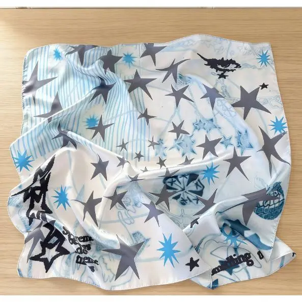 37#Silver and blue star pattern scarf (EB1515)