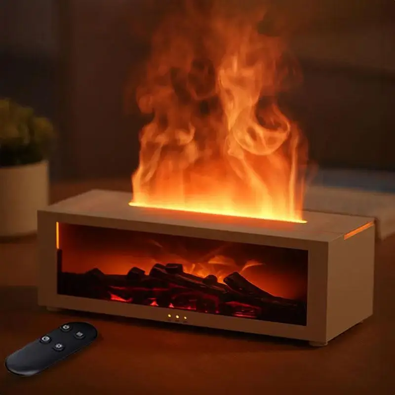 Fireplace Design Humidifier, USB Powered Mini Fireplace Design Diffuser, Simulated Flame Humidifier with 7 Colors Light & No Water Power Failure Prote