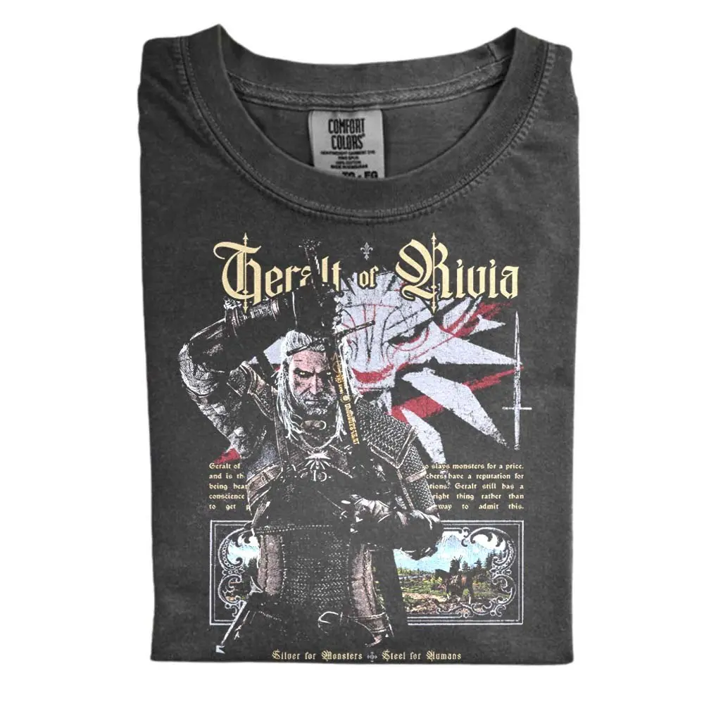 The Geralt of Rivia The Witcher Comfort Color T-Shirt, Dark Fantasy Gamer Tee, Medieval RPG T-Shirt, Vintage Gamer Shirt, Retro Gaming Shirt, Gamer Gift, Y2K Gamer Gift Men