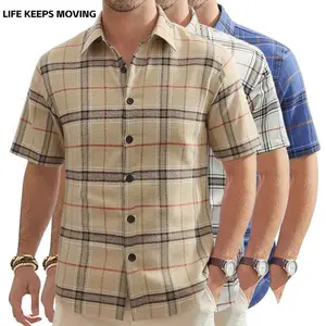LIFE KEEPS MOVING Men’s Plaid Print Button-Up Shirt Set, 3/2/1 piece set, regular fit casual long-sleeve turn-down collar top, suitable for all seasons, everyday menswear