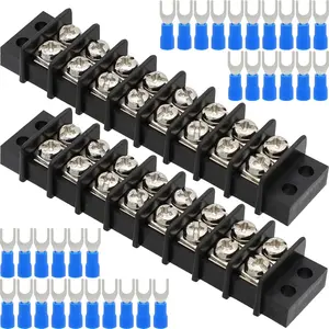 Terminal Block,2 Pack 8 Circuits 20-30A 200v-450v Dual Row Screw Terminals Strip +32 PCS Heat Shrink Wire Connectors