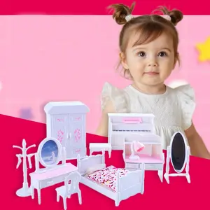 Kids Mini Bedroom Furniture Set Toy, Includes Doll Bed, Dressing Table, Piano Accessories, Educational Role Play, Ideal Gift for Children, Miniature Furniture