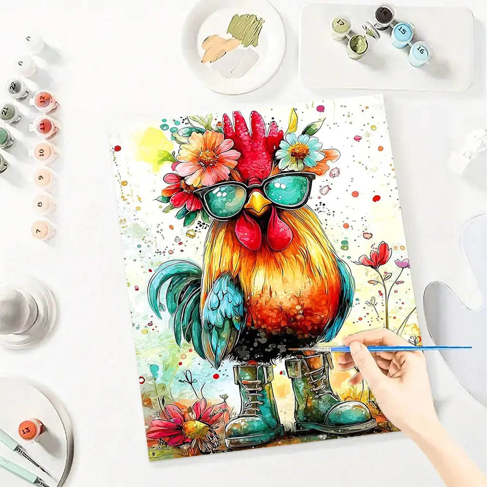 Animal Rooster Paint By Number Kits for Adults Beginners, Easy Acrylic Simple Paint By Number Kits, DlY Watercolor Paint By Numbers Kits on Canvas Without Frame for Home Wall Decor Home Decoration 16x20inch