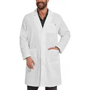 Professional Unisex Long-Sleeve White Lab Coat for Adult Men with 3 Pockets