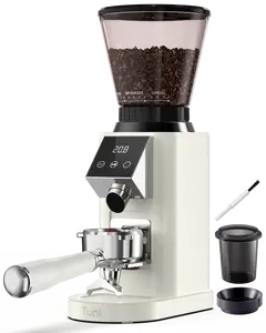 Tuni G1 Conical Burr Coffee Grinder, 48 Grind Settings Anti-static Burr Mill, Precision Electronic Timer and LED Touchscreen for Espresso/Drip/Cold Brew/French Press, Stainless Steel, Ivory