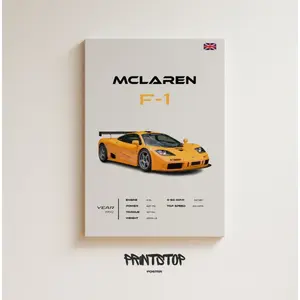 1992 McLaren F1 Car Poster, Unique Automobile Wall Art, Collectible McLaren F1 Print