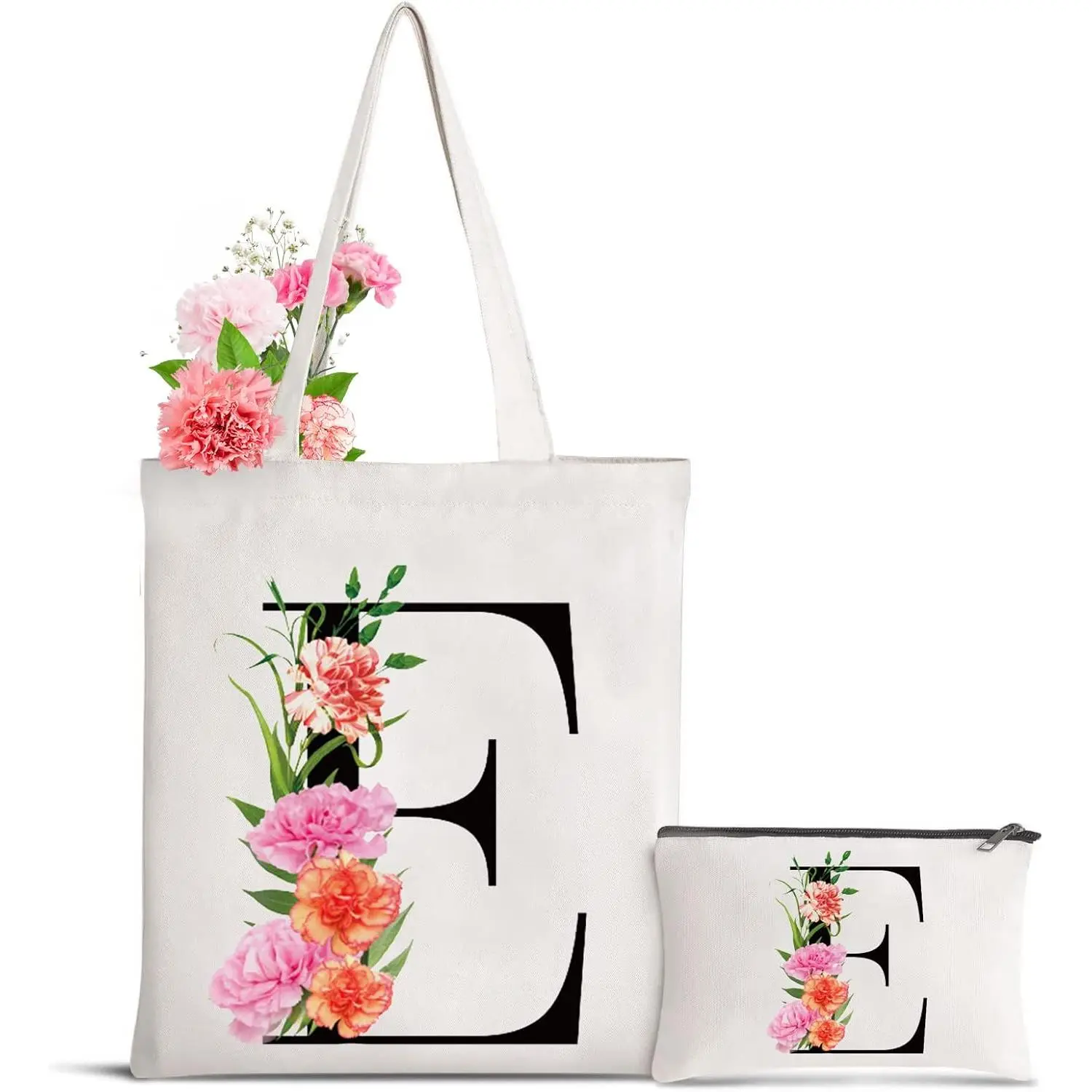Letter Initial Canvas Tote Bag Personalized Present Bag  for Mother's Day Bridesmaids Bride Birthday Wedding