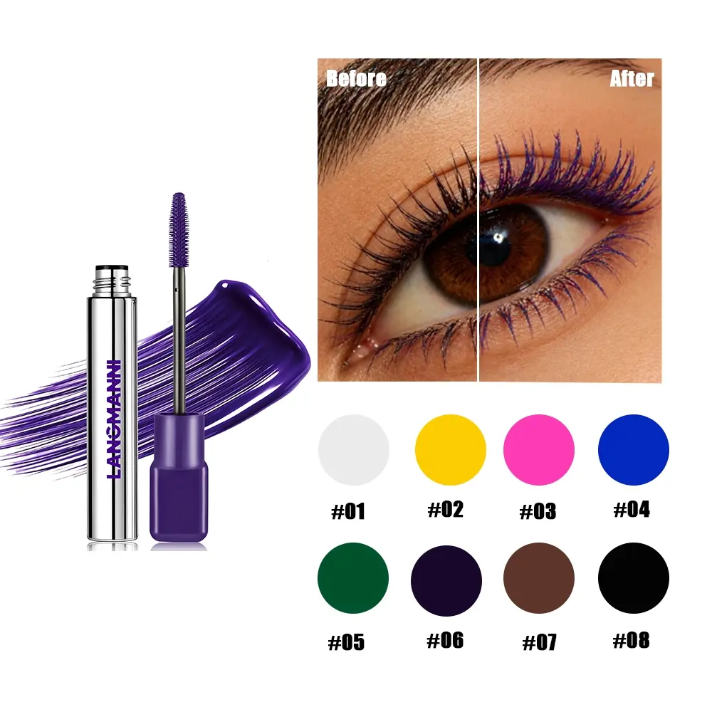 Bold Color Mascara, Vivid Purple Curling Lengthening Mascara, Waterproof Smudge-Proof Quick Dry Long Lasting Colored Mascara for Creative Makeup