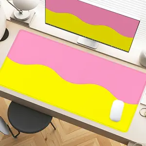 Pink And Yellow Wave Desk Pad Gaming Mousepad XXL Mouse Pad For Laptop Desk Mouse Pad Extra Large With Non-Slip Rubber Base Stitched Edges Surface For PC Gamers Office Workers & Home Use Holiday Gift Idea