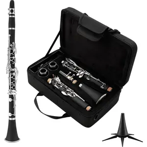 B Flat Clarinet for Beginner, Student Clarinet Nickel-plated with 2  Stand Hard Case, Cleaning Kit for School Band Orchestra (Black)