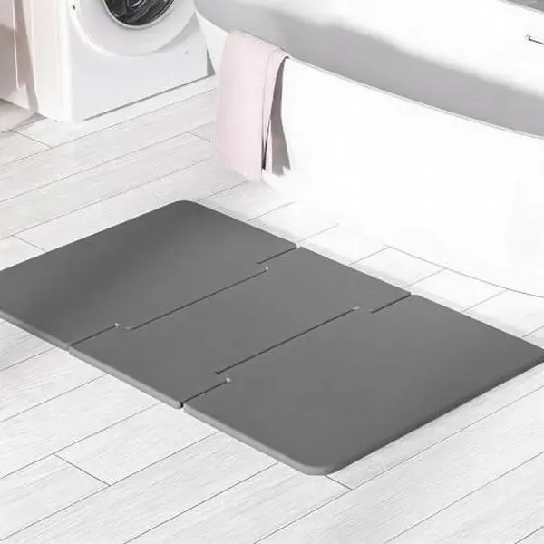 Stone Bath Mat, Quick Dry Diatomaceous Earth Bathmat, Non-Slip Super Absorbent Diatomite Shower Floor Mat, Water Absorbing & Easy to Clean, 23.6" x 15.4", Grey