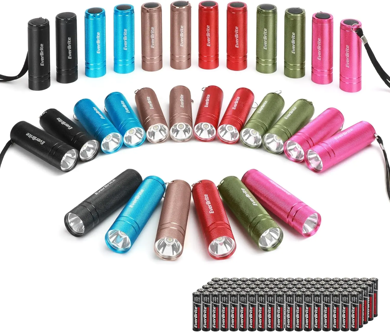 Chunting 30 Pack Compact Aluminum LED Flashlights - Pocket Size, Assorted Colors, Lanyards Included, 90xAAA Batteries, Portable Emergency Lighting for Hiking, Bulk Holiday Gifts