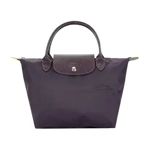 Longchamp Le Pliage Small Tote Bag with Snap Closure and Zipper in Recycled Nylon Canvas for Women in Deep Purple