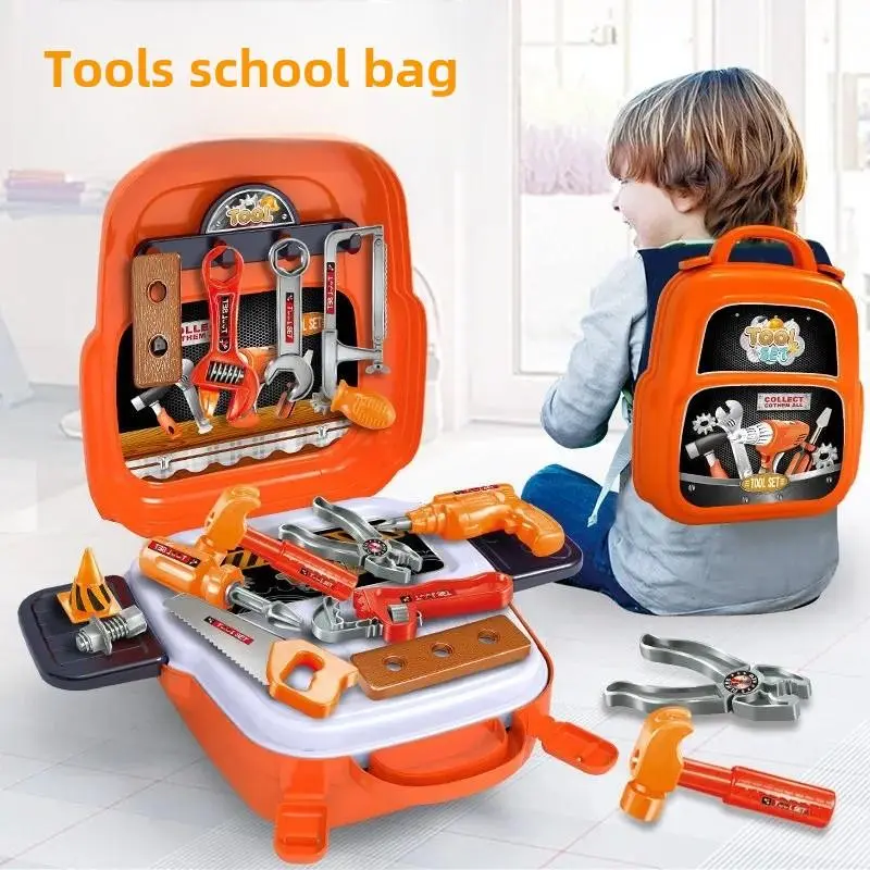 22-Pcs Kids' Pretend Play Tool Kit Toy with Toolbox, Electronic Drill, Drill Accessories & Backpack Set - Problem-Solving Construction Gadgets, Birthday Gift for Toddlers 3-8 Years Old