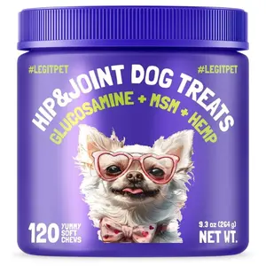 Hemp Hip & Joint Support Chews for Dogs Glucosamine, Chondroitin, MSM & Turmeric Mobility & Flexibility Soft Supplement Senior Dog Wellness 120 Chews