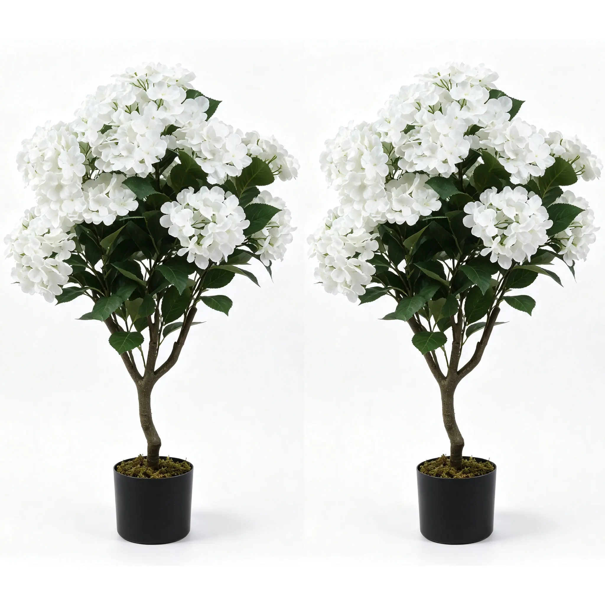 2 Pcs 3 Ft Artificial Hydrangea Trees Potted, UV Resistant Faux Silk Hydrangea Plant in Pot for Indoor Outdoor Decoration, Hydrangea Topiary for Garden Office Home Porch Patio Decor
