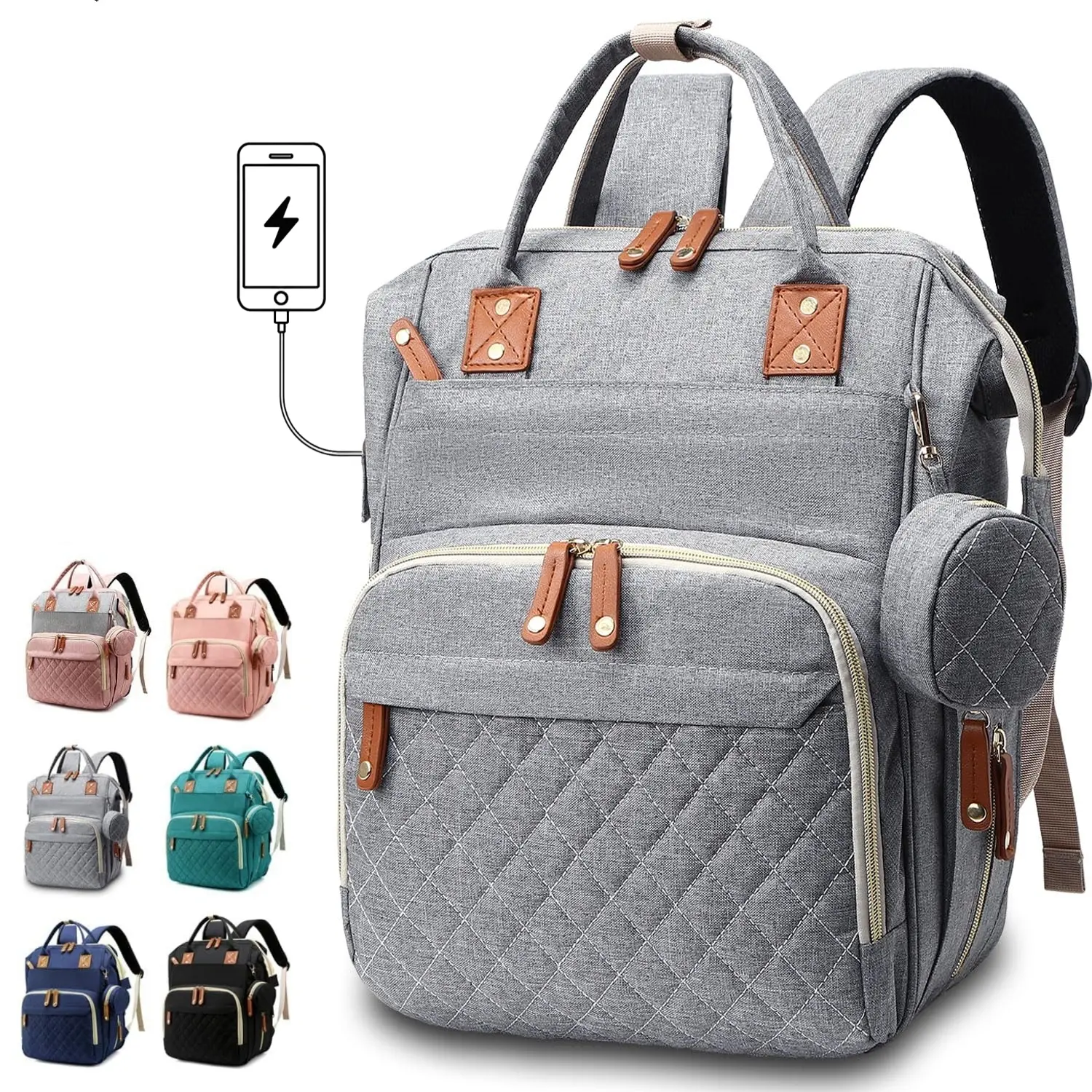 Diaper Bag Backpack - Baby Essentials Travel Tote - Multi Function Water Resistant Diaper Bag, Travel Essentials Baby Bag with Changing Pad, Stroller Straps & Pacifier Case - Dark
