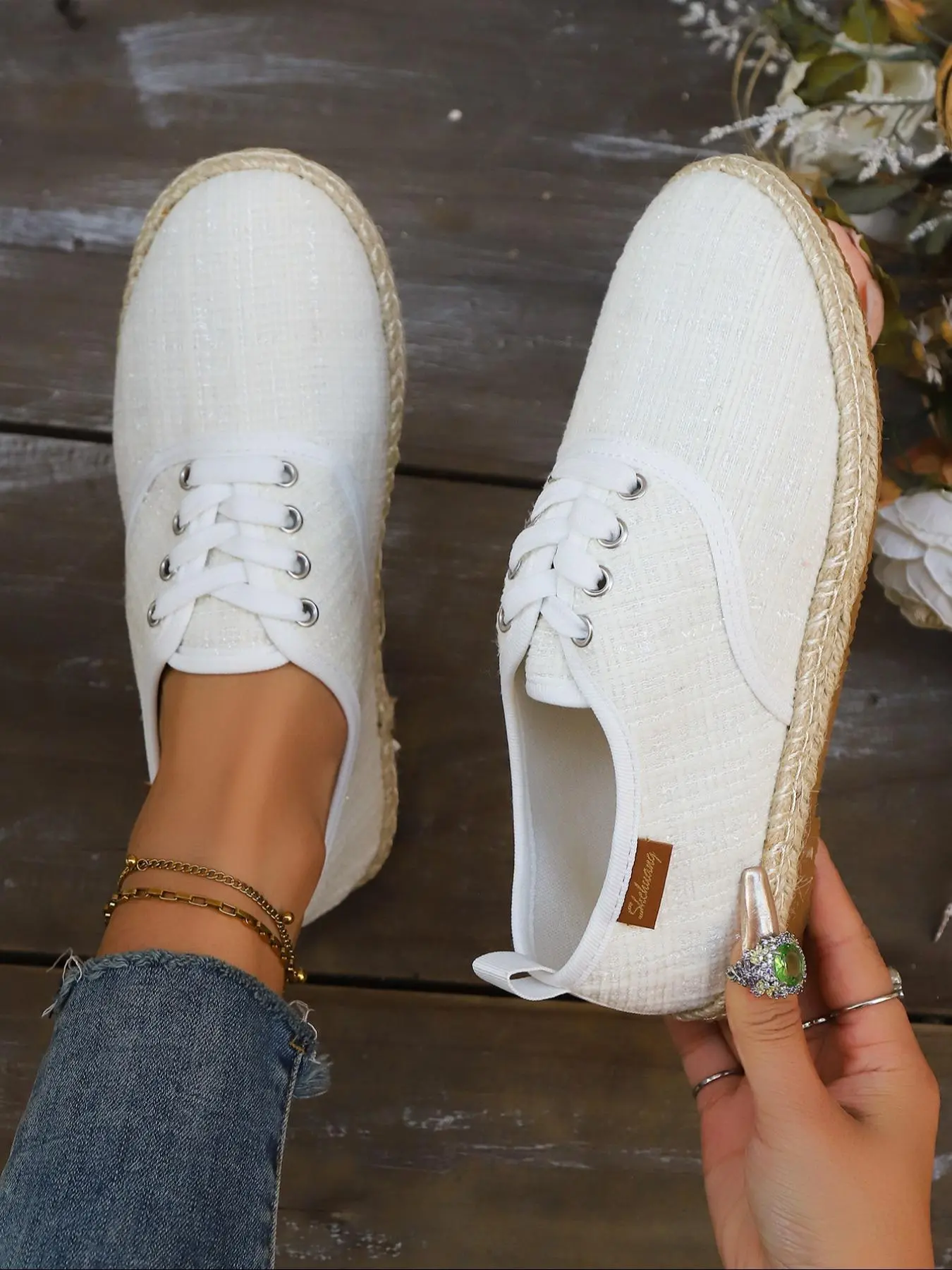 Women's Fashionable Lace Up Espadrilles Sneakers, Casual Low Top, Casual Trendy Trainers, Casual Comfortable Sports Shoes for Daily Wear, Perfect for Students and Outdoor Sports