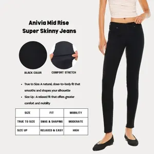 KANCAN - Anivia Essentials Women's Denim Mid Rise Super Skinny Black Pocket