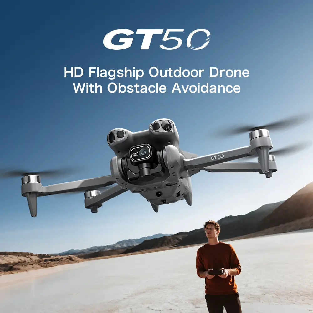 GT50 Foldable 4-Axis FPV RC Drone, HD Camera Quadcopter with 5.64" Screen Remote, 90° Adjustable Dual Lens, Brushless Motor, Intelligent Obstacle Avoidance, Optical Flow Hover, Gesture Control, 360° Roll for Adults & Novices
