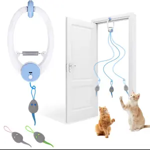 Interactive  Toys Rechargeable,   for Indoor , Hanging Retractable Teaser , Automatic Kitten Play Chase Exercise Toys with Three Plush , USB  (Green)
