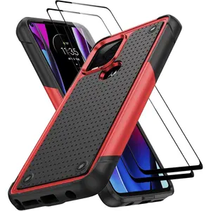 for Motorola G Stylus 5G 2021 Case with [2Pcs] Screen Protector, Military Grade Shockproof Scratch Resistant Drop Proof Bumper Women Girls Cover for Moto G Stylus 5G 2021, Red/Black
