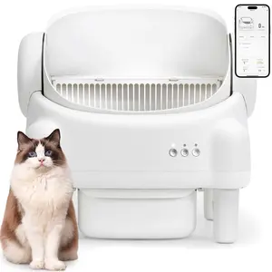 TAYACICY Open-Top Self - Cleaning Litter Box Smart Automatic with App Control for Multiple Cats Large-Capacity Large Waste Bin Cream White 10.5L Capacity Dual Safety Sensors Odor Control Includes 2 Roll Liners