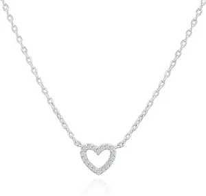14K Gold Plated Cubic Zirconia Heart Necklace |   Cute Dainty Love Pendant Necklaces for Women - Valentines Day Trendy Jewelry