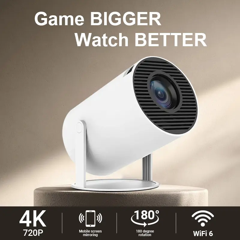 HY300 PRO Mini Projector Android 11 Quad-Core Processor 4K Ultra HD Supported 180° Flip 160 ANSI Lumens 1080P Resolution 40-130" Display WiFi 6 Blueto