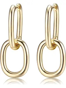 Convertible Link Earrings - Double Oval Hoop, Drop Dangle Statement Geometric Paperclip Link Chain Earrings