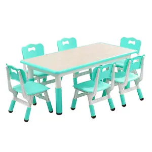 GARVEE Adjustable Height Table and Chairs Set for Children Ages 2 to 10, Includes 6 Seats, Ideal for Arts, Crafts, and Graffiti Activities, Features Non-Slip Legs and Supports Up to 300 lbs